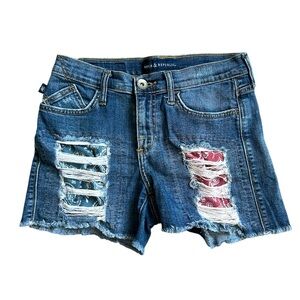 Rock & Republic distressed cutoff Jean shorts with red and blue parches size 4